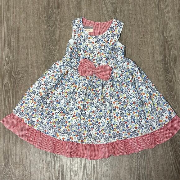 Pastourelle by Pippa and Julie Other - Pippa & Julie Bicycle Floral Dress Size 4 Whimsical Bike Print Gingham Bow